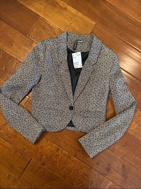H&M Cropped Blazer with Black Dot Pattern